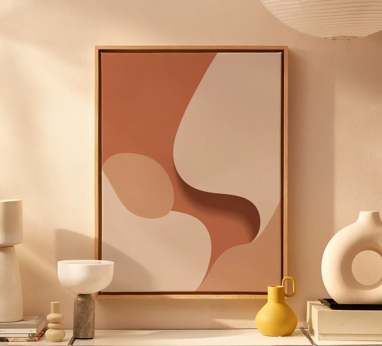 Abstract Beige and Brown Layered Shapes canvas with Floater frame by DesignDoodle