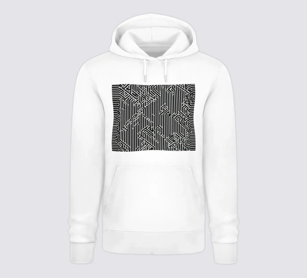 Modello geometrico astratto di linee in bianco e nero felpa con cappuccio da DesignDoodle