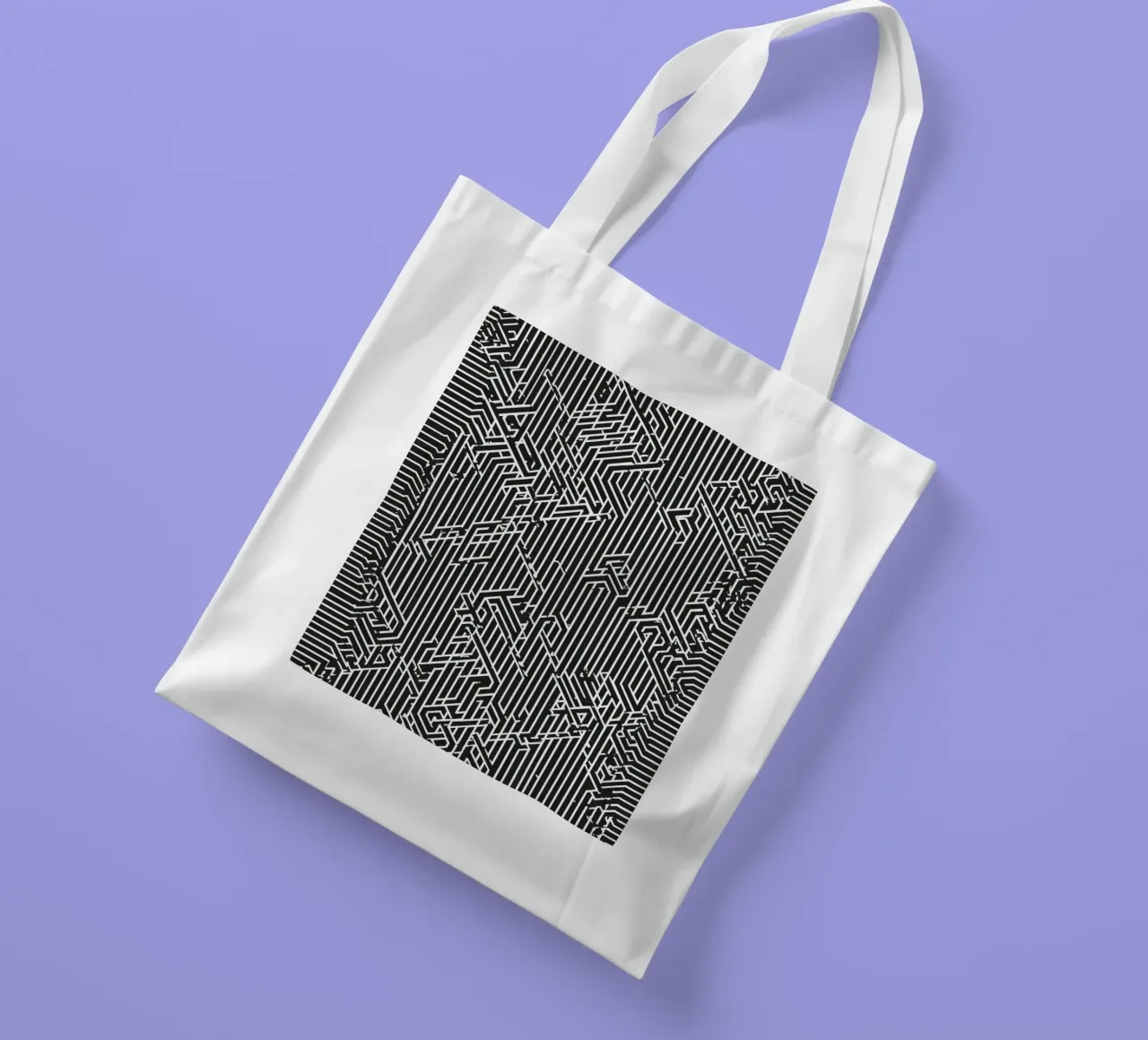 Modello geometrico astratto di linee in bianco e nero borsa in juta da DesignDoodle