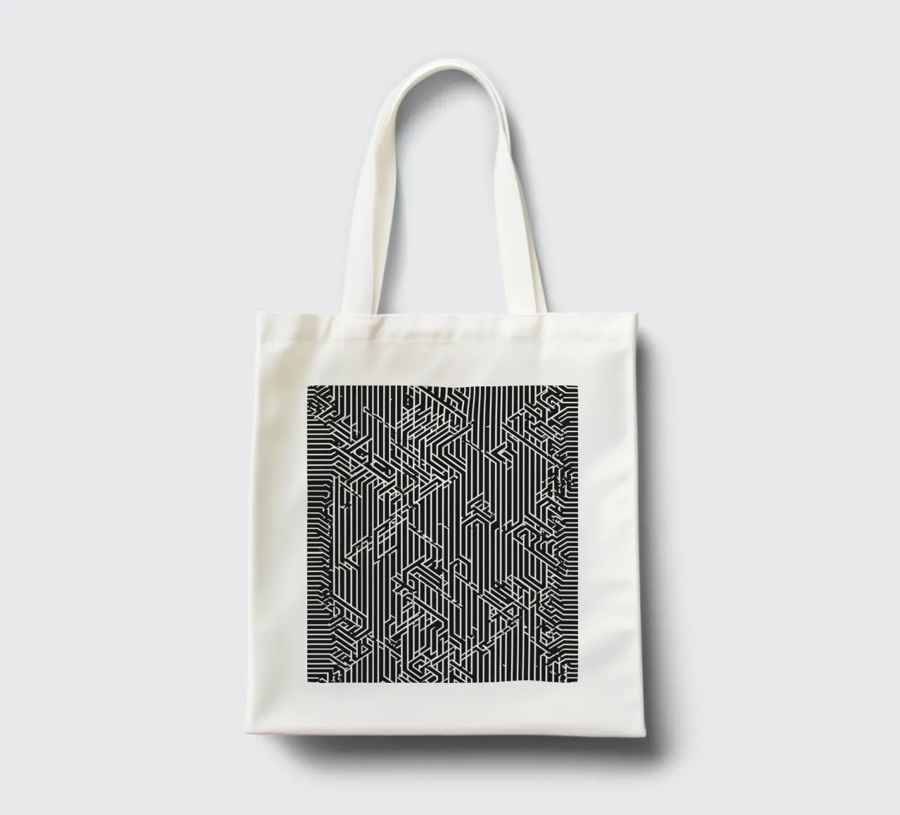 Modello geometrico astratto di linee in bianco e nero borsa in juta da DesignDoodle