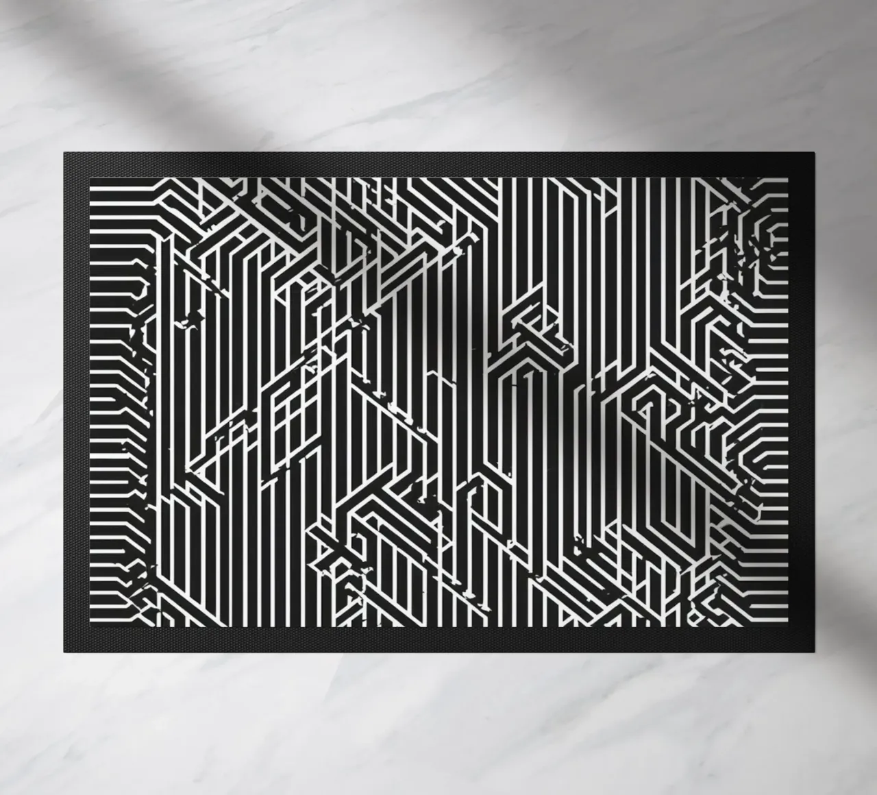 Modello geometrico astratto di linee in bianco e nero zerbino da DesignDoodle