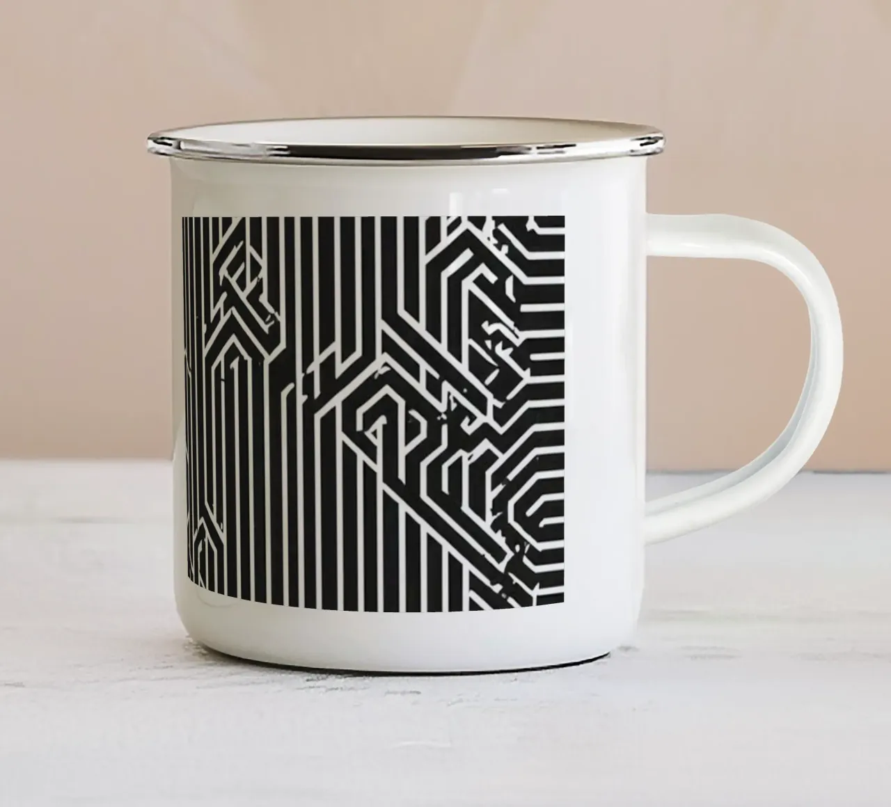 Modello geometrico astratto di linee in bianco e nero tazza in smalto da DesignDoodle