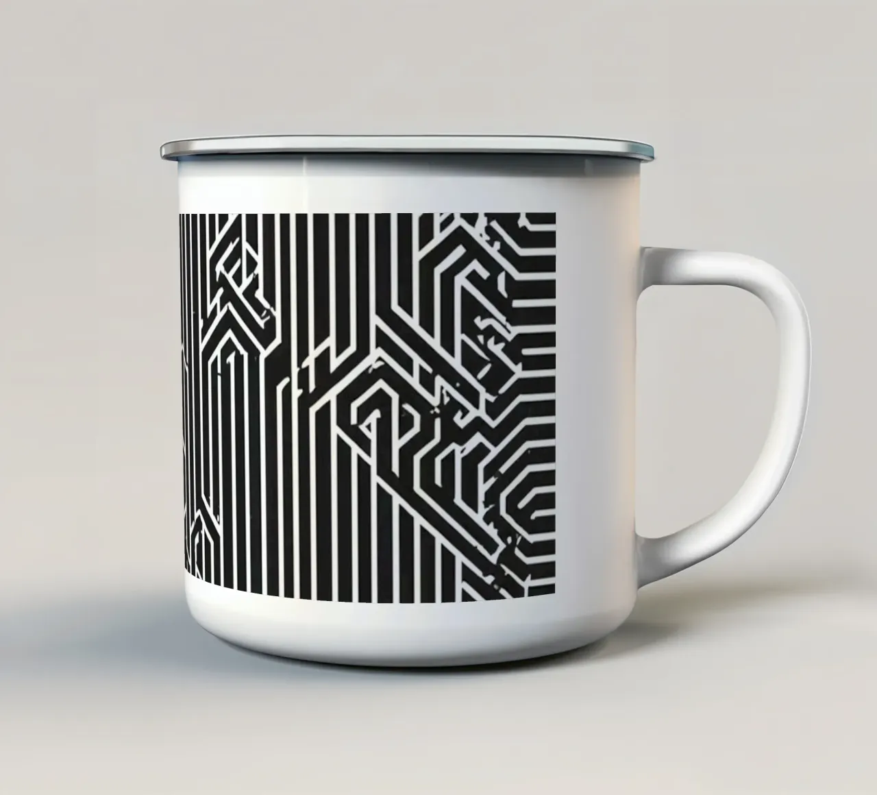 Modello geometrico astratto di linee in bianco e nero tazza in smalto da DesignDoodle