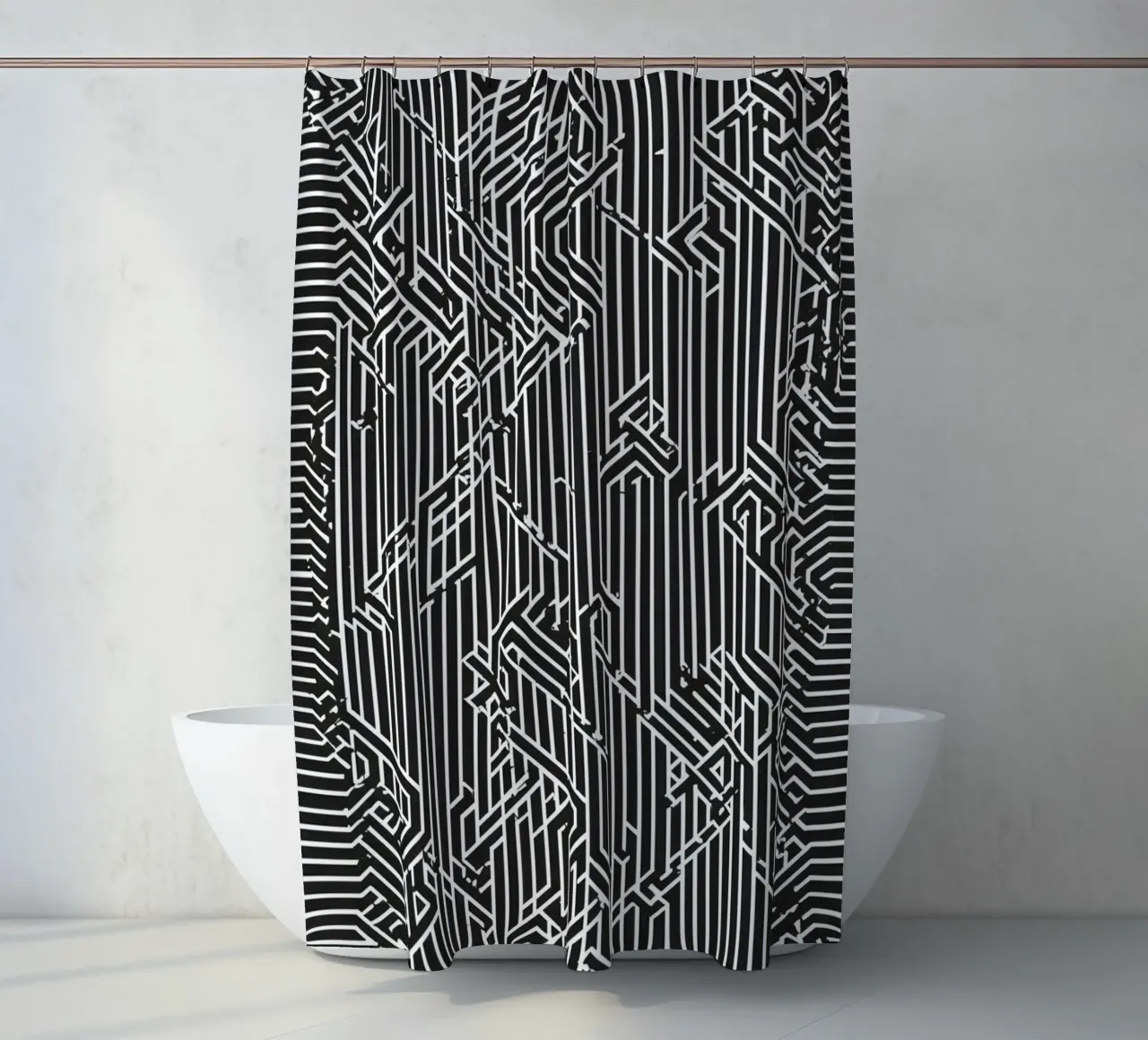 Modello geometrico astratto di linee in bianco e nero tenda da doccia da DesignDoodle