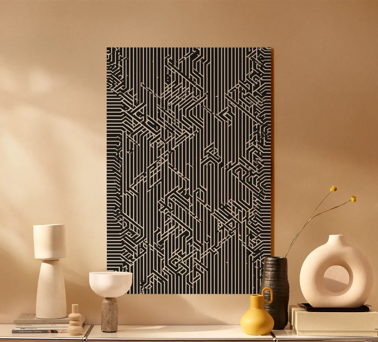 Modello geometrico astratto di linee in bianco e nero plexiglass da DesignDoodle