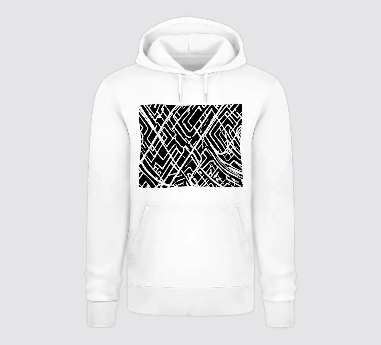 Modello astratto di linee intersecanti in bianco e nero felpa con cappuccio da DesignDoodle