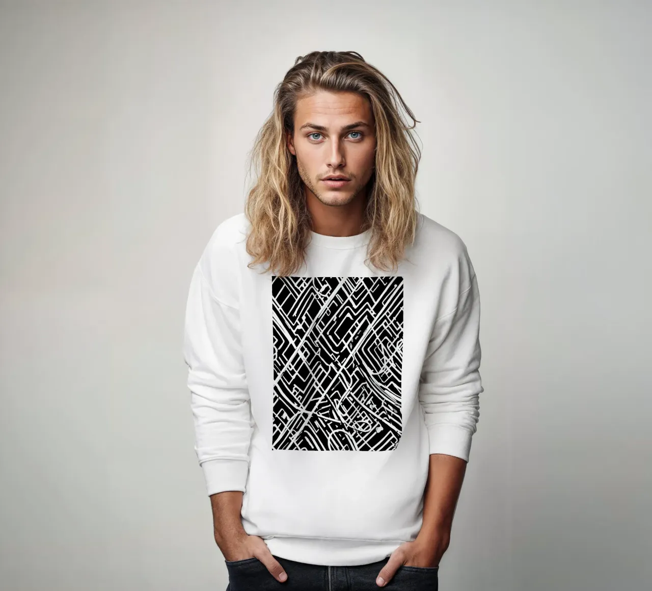 Modello astratto di linee intersecanti in bianco e nero felpa da DesignDoodle