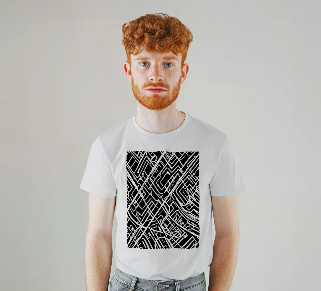 Abstract Black and White Intersecting Line Pattern t-shirt by DesignDoodle