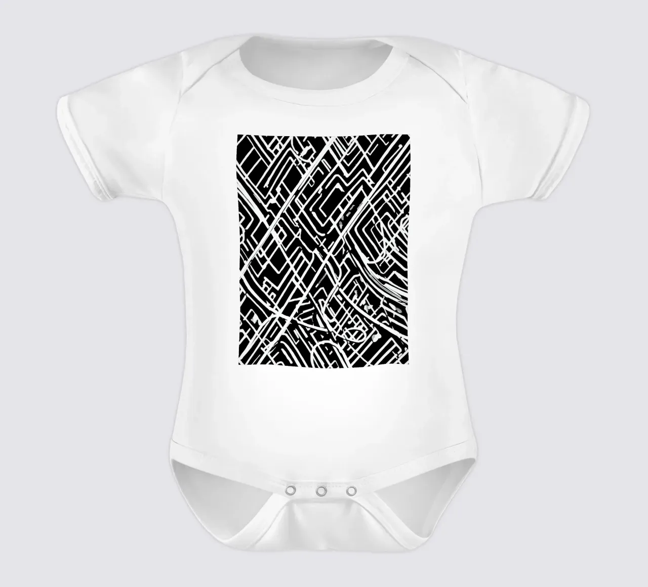 Abstract Black and White Intersecting Line Pattern short-sleeve baby romper by DesignDoodle