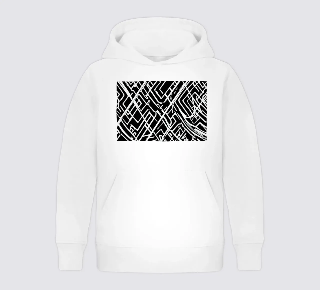 Modello astratto di linee intersecanti in bianco e nero felpa bambino con cappuccio da DesignDoodle