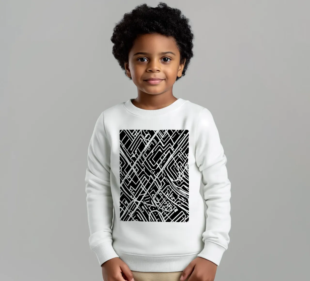 Modello astratto di linee intersecanti in bianco e nero felpa bambino da DesignDoodle