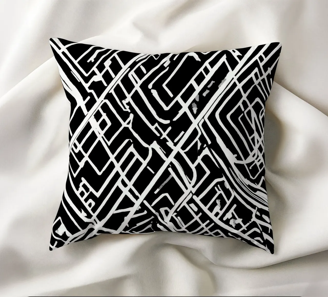Modello astratto di linee intersecanti in bianco e nero cuscino da DesignDoodle