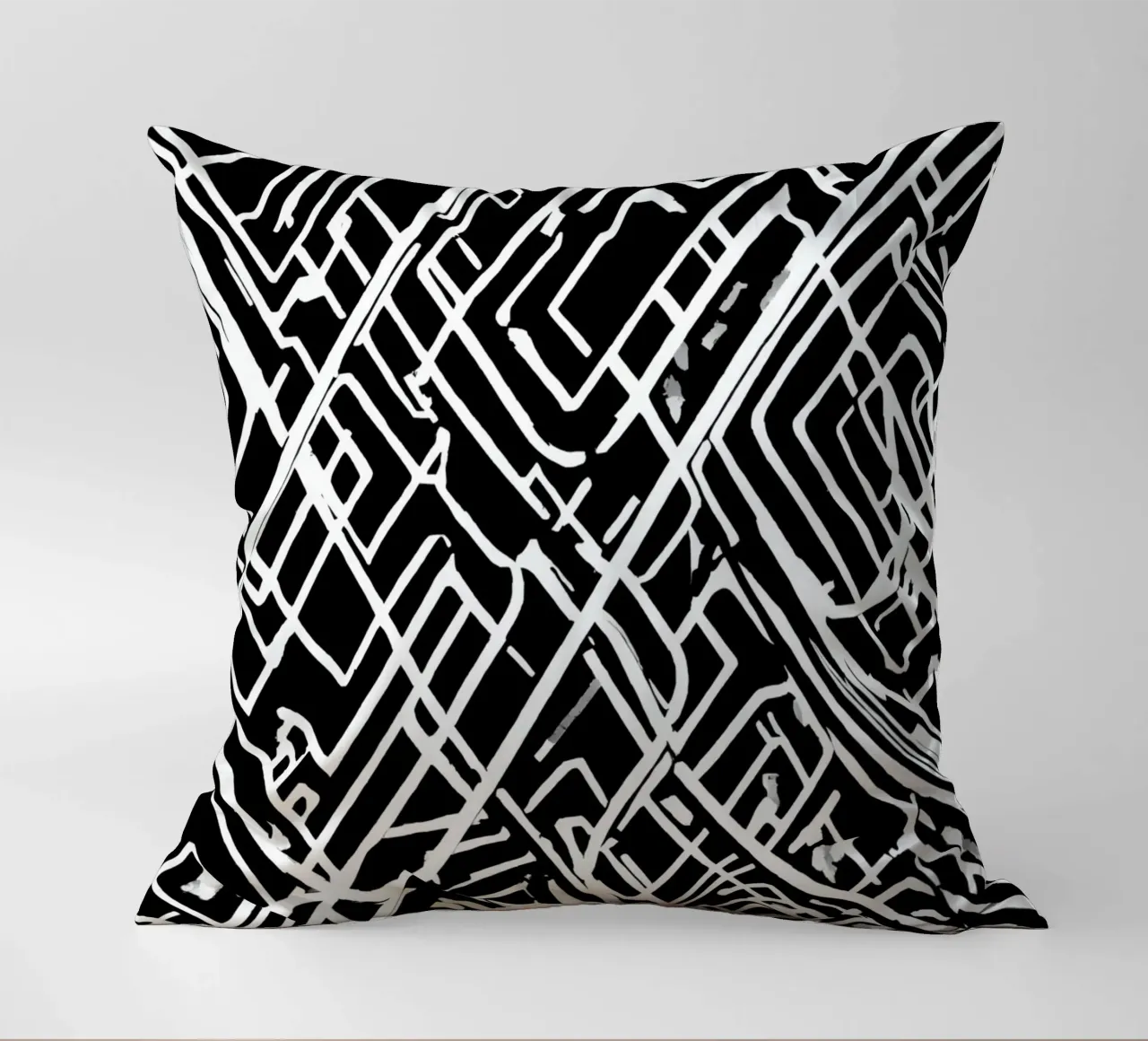 Modello astratto di linee intersecanti in bianco e nero cuscino da DesignDoodle