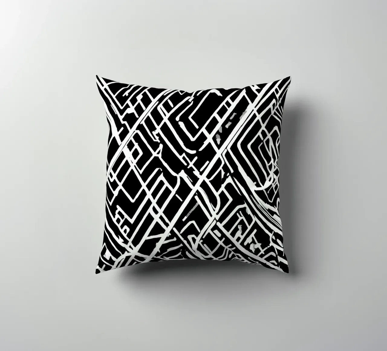 Modello astratto di linee intersecanti in bianco e nero cuscino da DesignDoodle