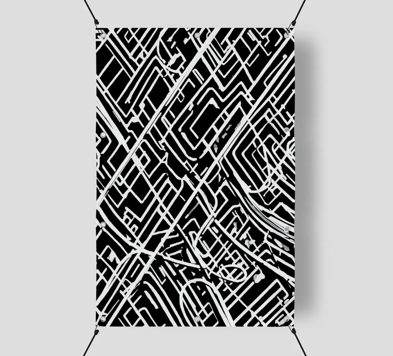 Modello astratto di linee intersecanti in bianco e nero telo in pvc da DesignDoodle