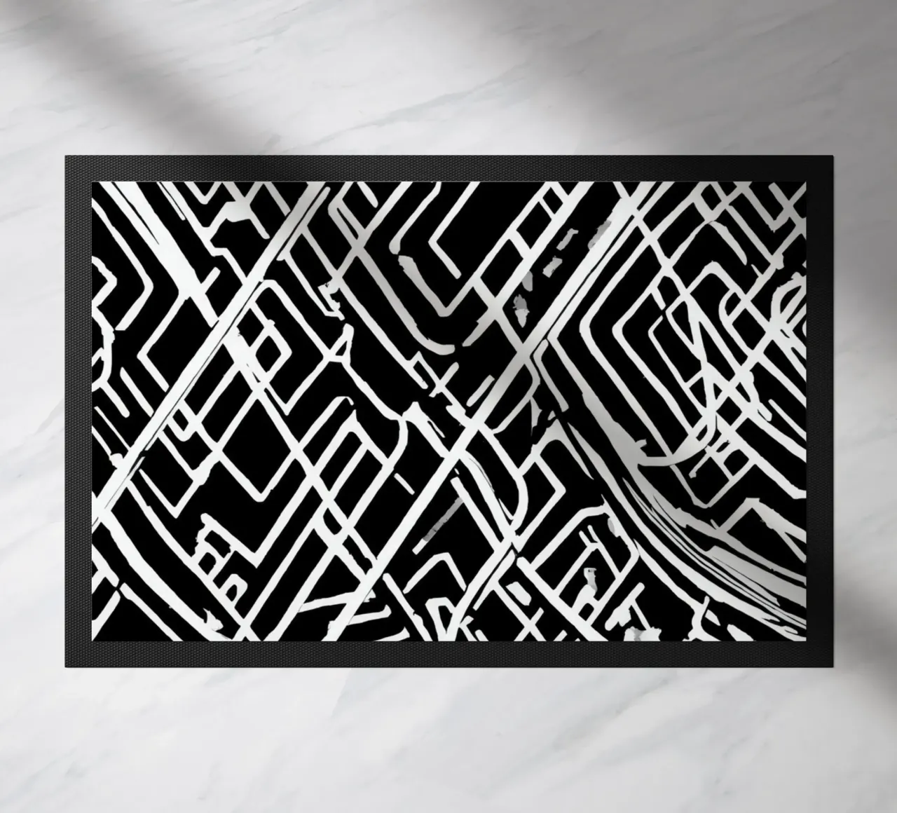 Abstract Black and White Intersecting Line Pattern doormat by DesignDoodle