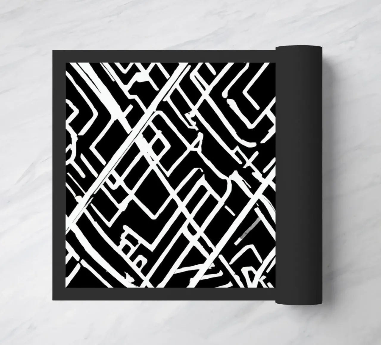Abstract Black and White Intersecting Line Pattern doormat by DesignDoodle