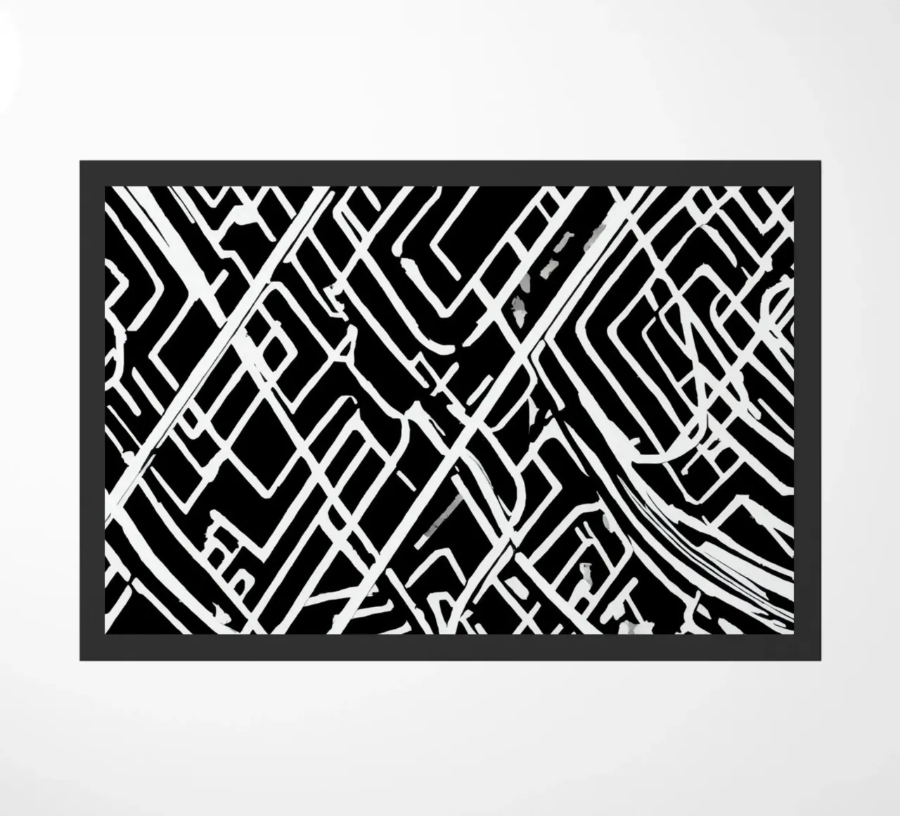 Abstract Black and White Intersecting Line Pattern doormat by DesignDoodle