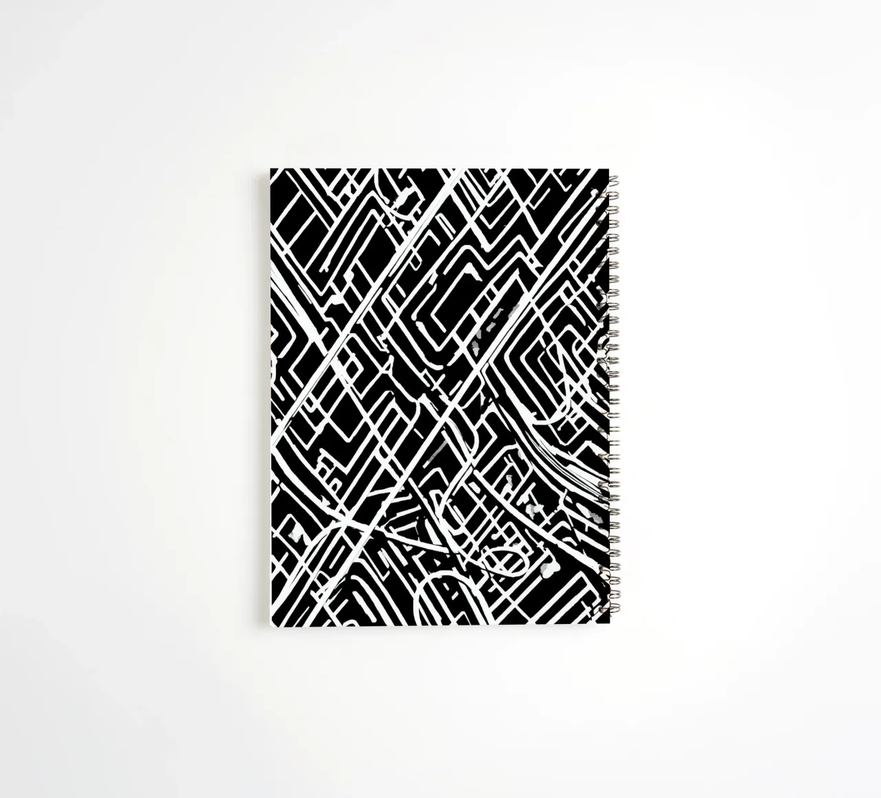 Abstract Black and White Intersecting Line Pattern spiral notebook by DesignDoodle