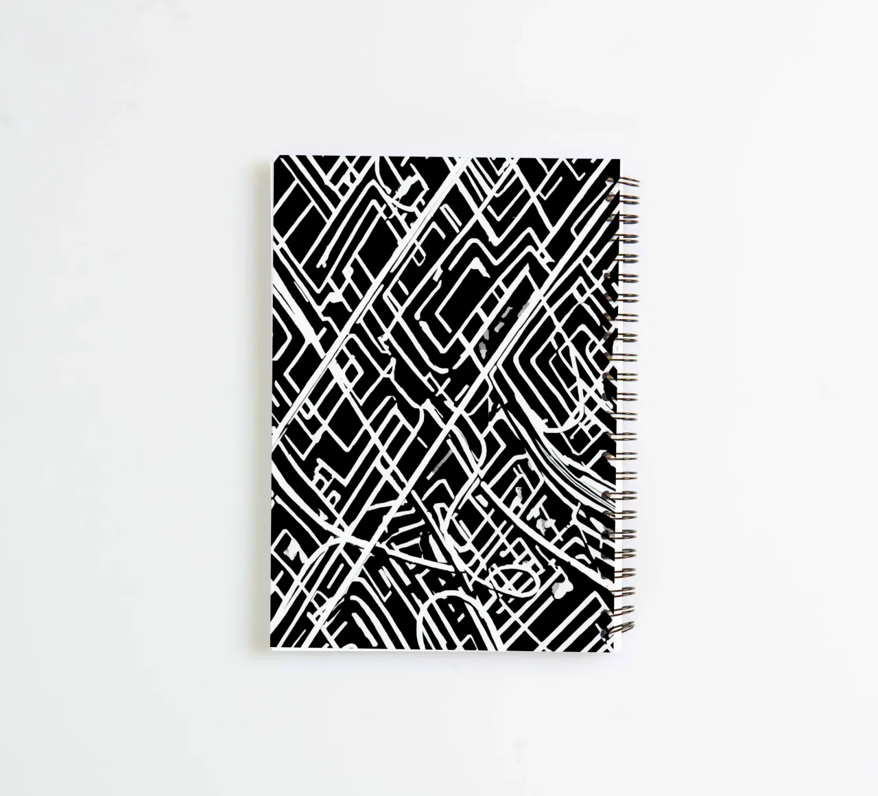 Abstract Black and White Intersecting Line Pattern spiral notebook by DesignDoodle
