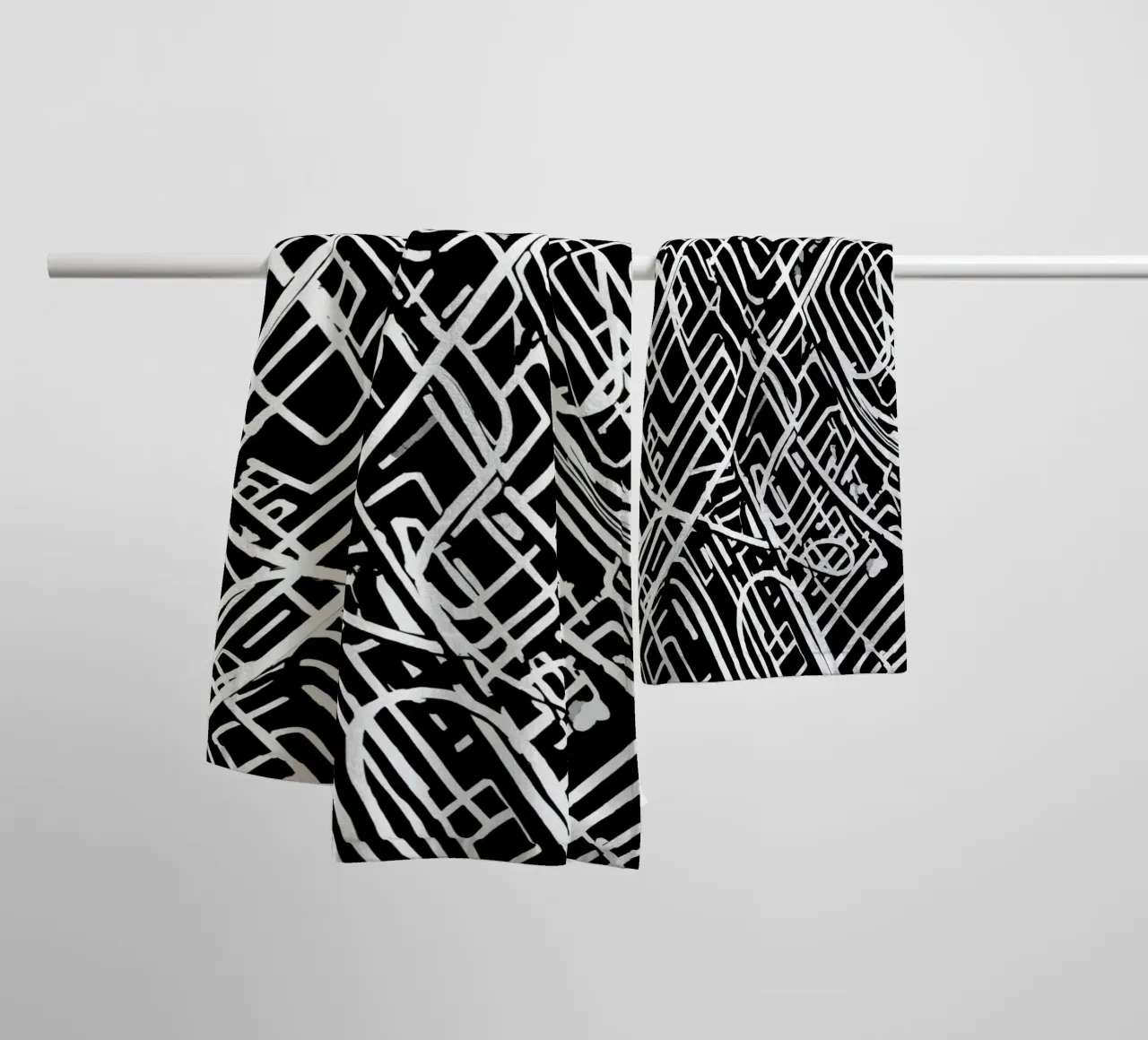 Abstract Black and White Intersecting Line Pattern towel by DesignDoodle