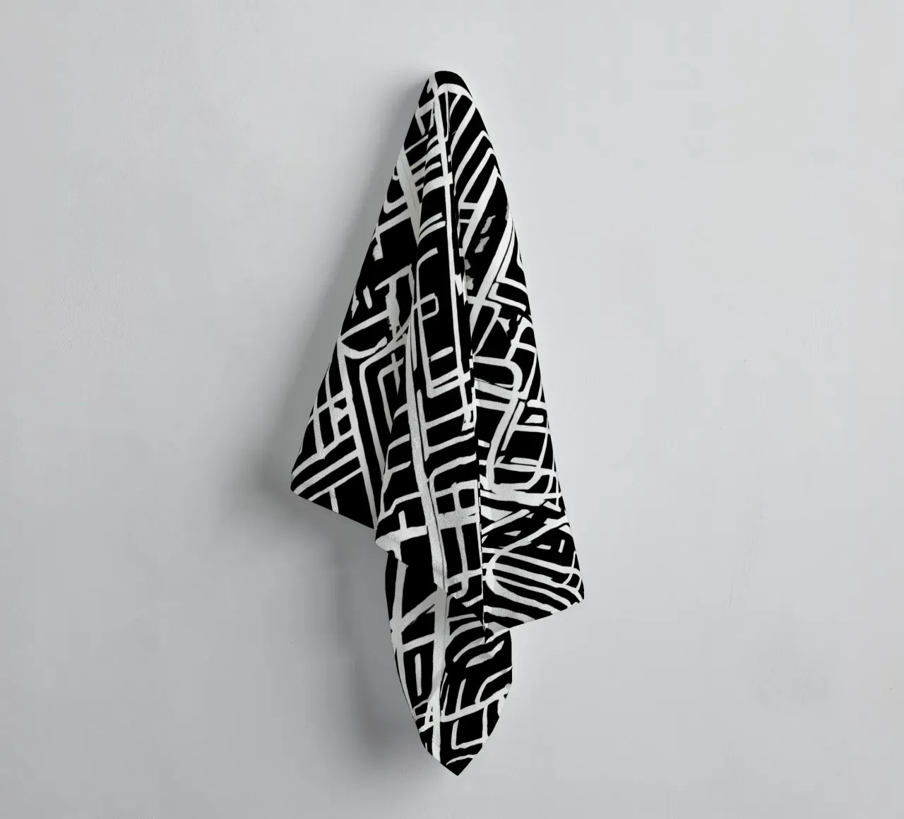 Abstract Black and White Intersecting Line Pattern towel by DesignDoodle