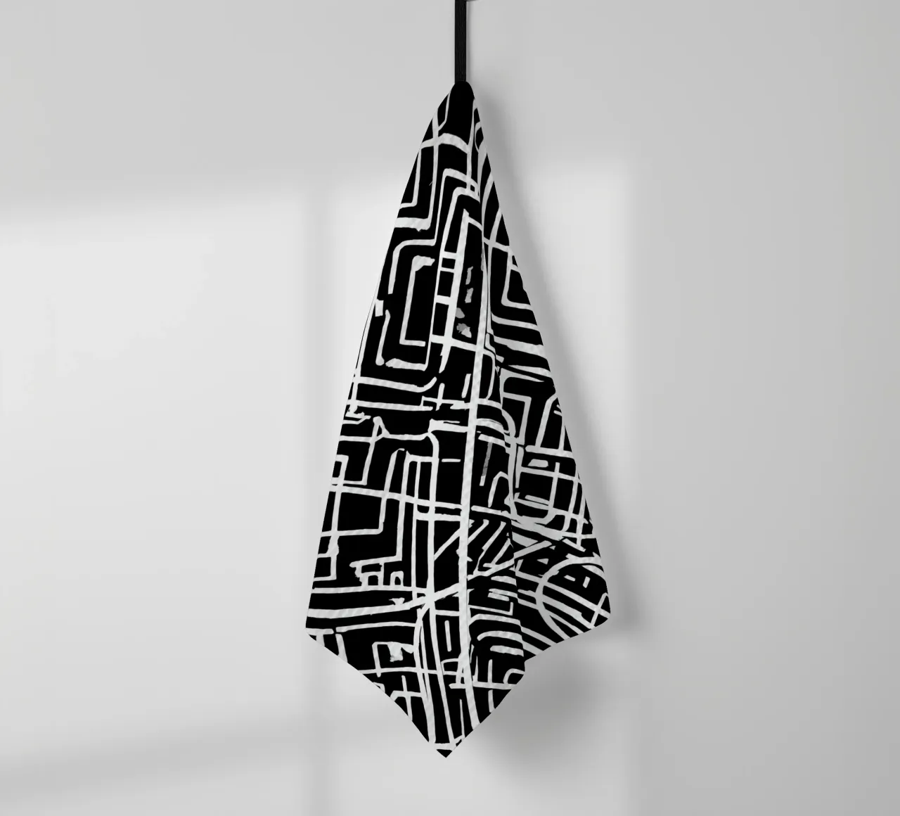 Abstract Black and White Intersecting Line Pattern tea towel by DesignDoodle