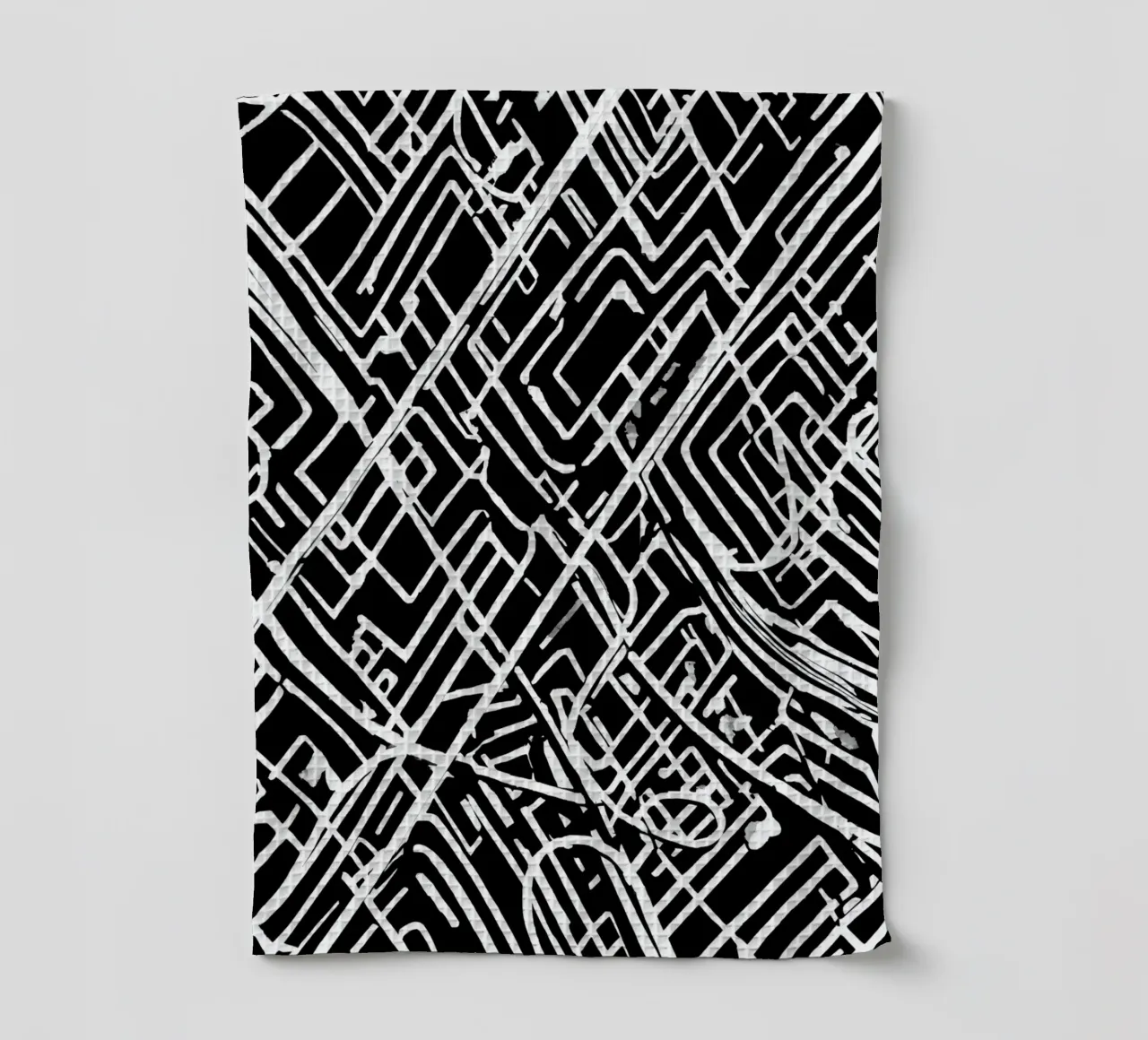 Abstract Black and White Intersecting Line Pattern tea towel by DesignDoodle