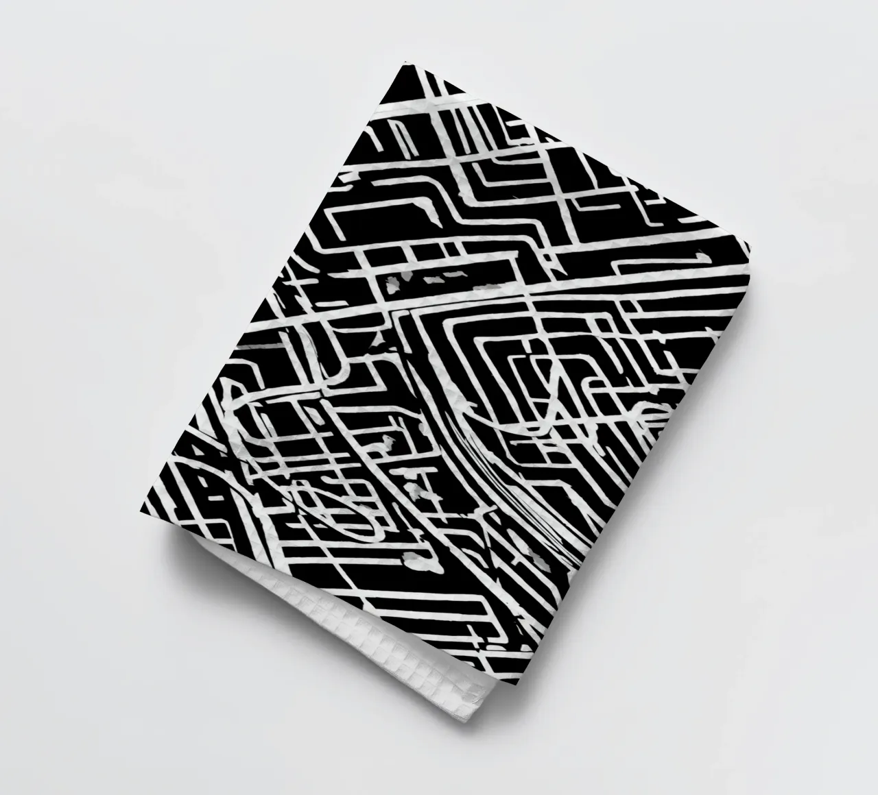 Abstract Black and White Intersecting Line Pattern tea towel by DesignDoodle