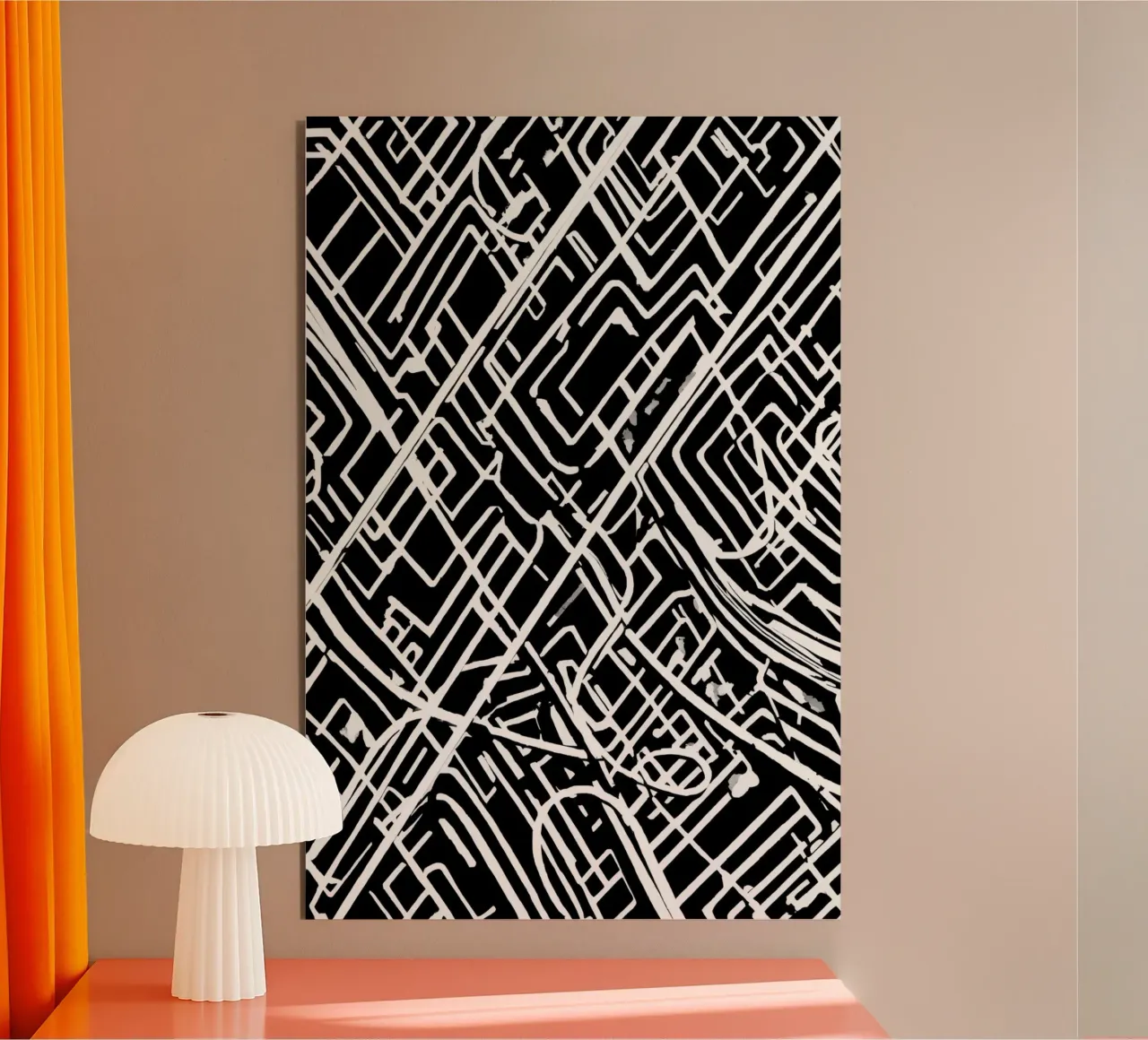 Modello astratto di linee intersecanti in bianco e nero alluminio dibond da DesignDoodle
