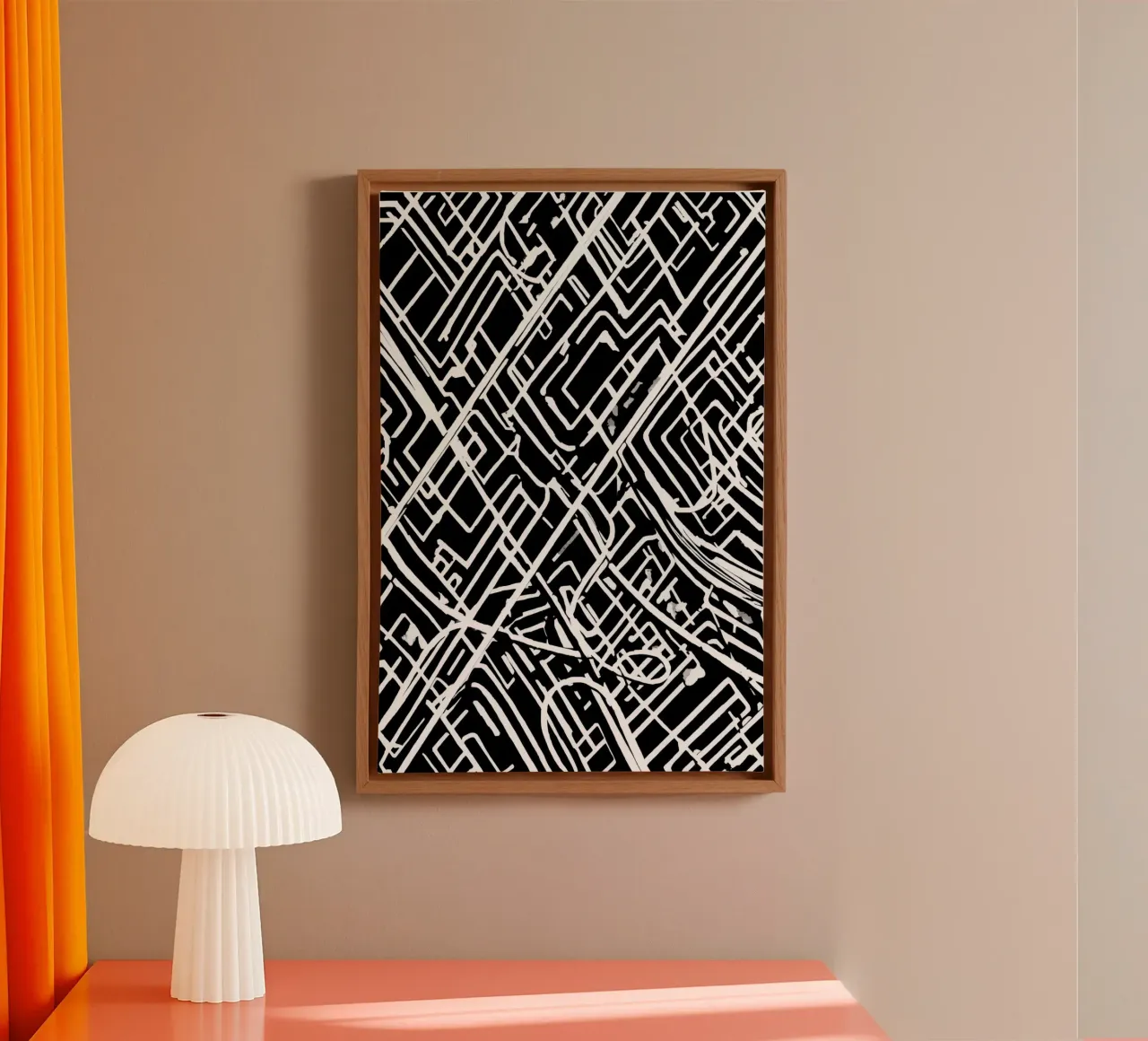 Abstract Black and White Intersecting Line Pattern canvas with Floater frame by DesignDoodle