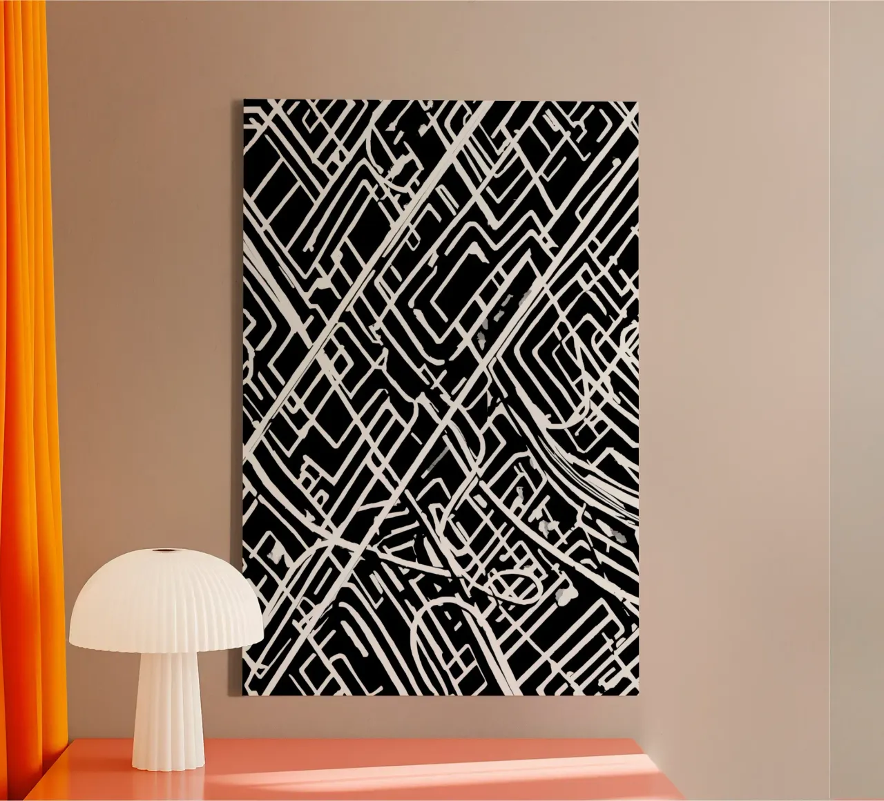 Abstract Black and White Intersecting Line Pattern canvas with Floater frame by DesignDoodle