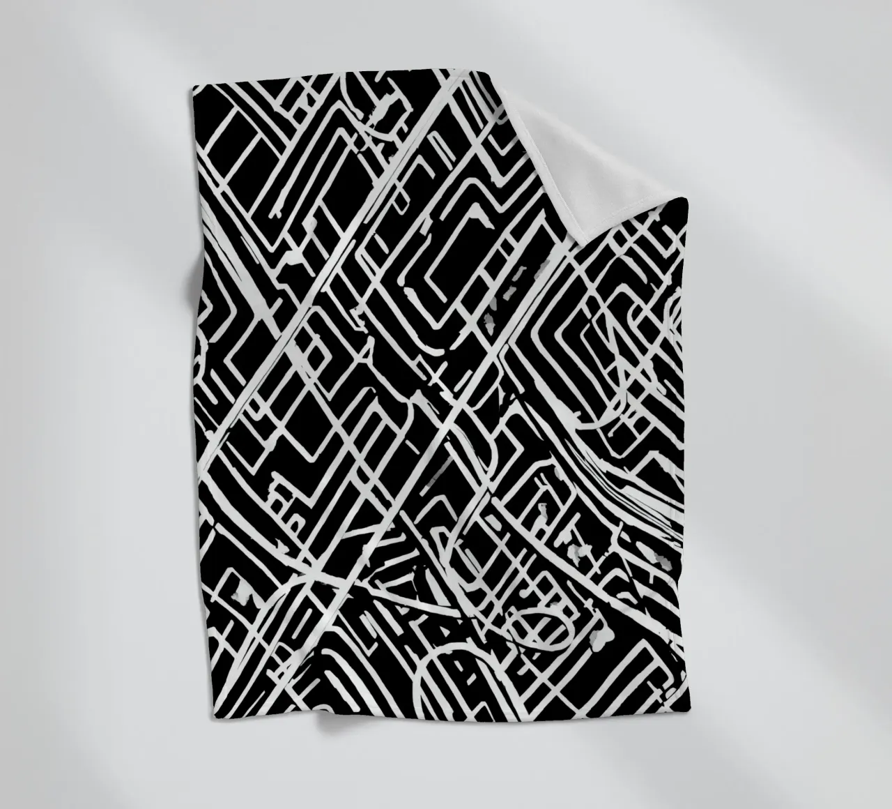 Abstract Black and White Intersecting Line Pattern fleece blanket by DesignDoodle