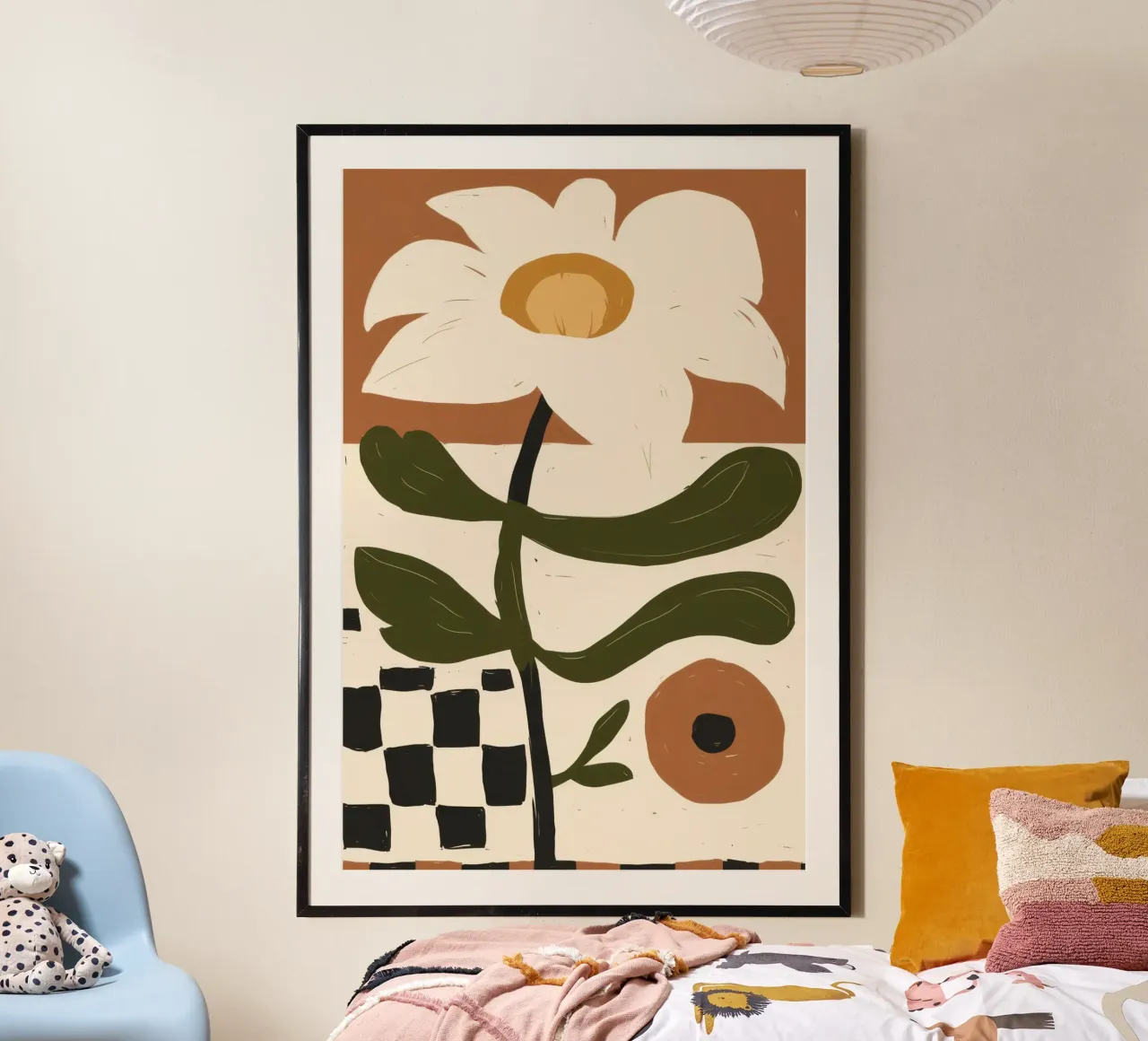 Scacco matto ai fiori in grassetto poster con telaio in legno da Bara Suara