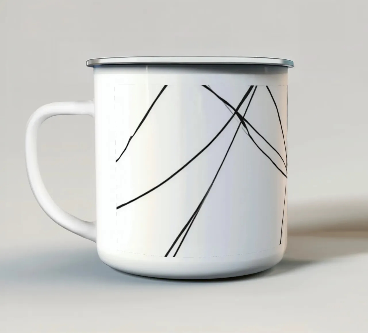 Linee nere astratte su sfondo bianco tazza in smalto da DesignDoodle