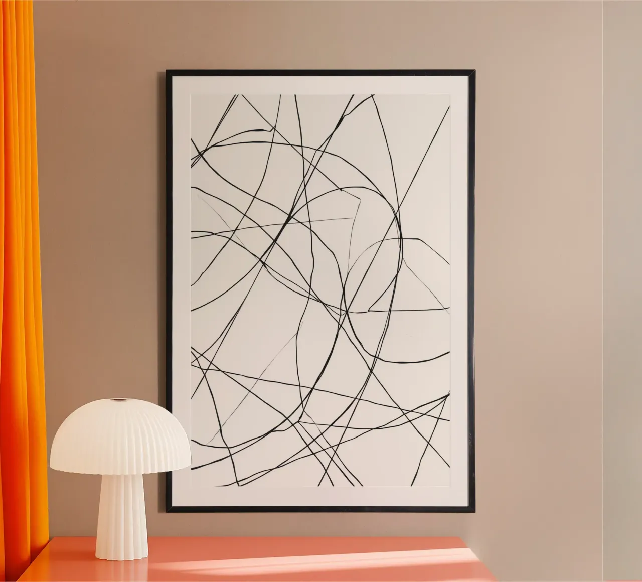 Linee nere astratte su sfondo bianco poster con telaio in alluminio da DesignDoodle