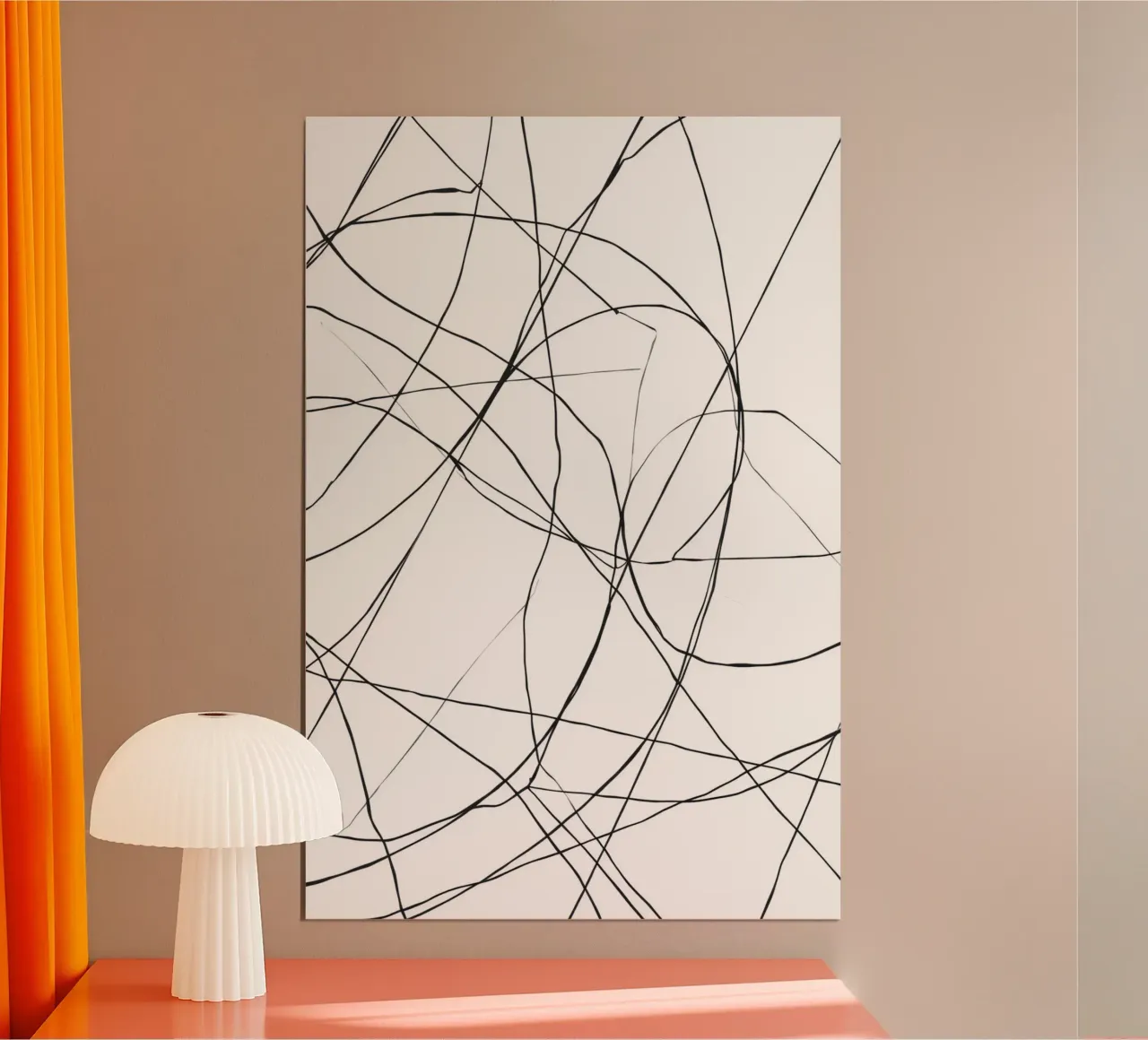 Linee nere astratte su sfondo bianco poster con telaio in alluminio da DesignDoodle