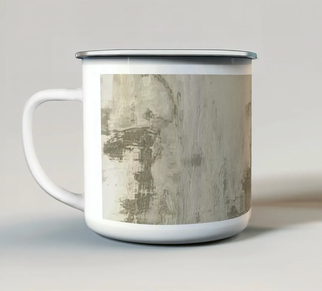 Abstracte penseelstreek in grijs en wit emaille mok van DesignDoodle