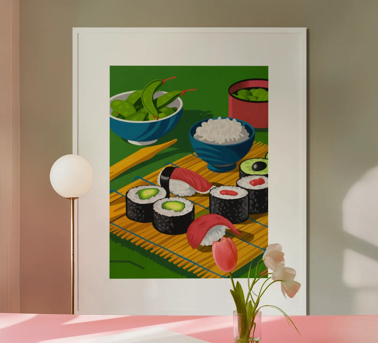 Sushi Making Stillness poster con telaio in legno da Bara Suara