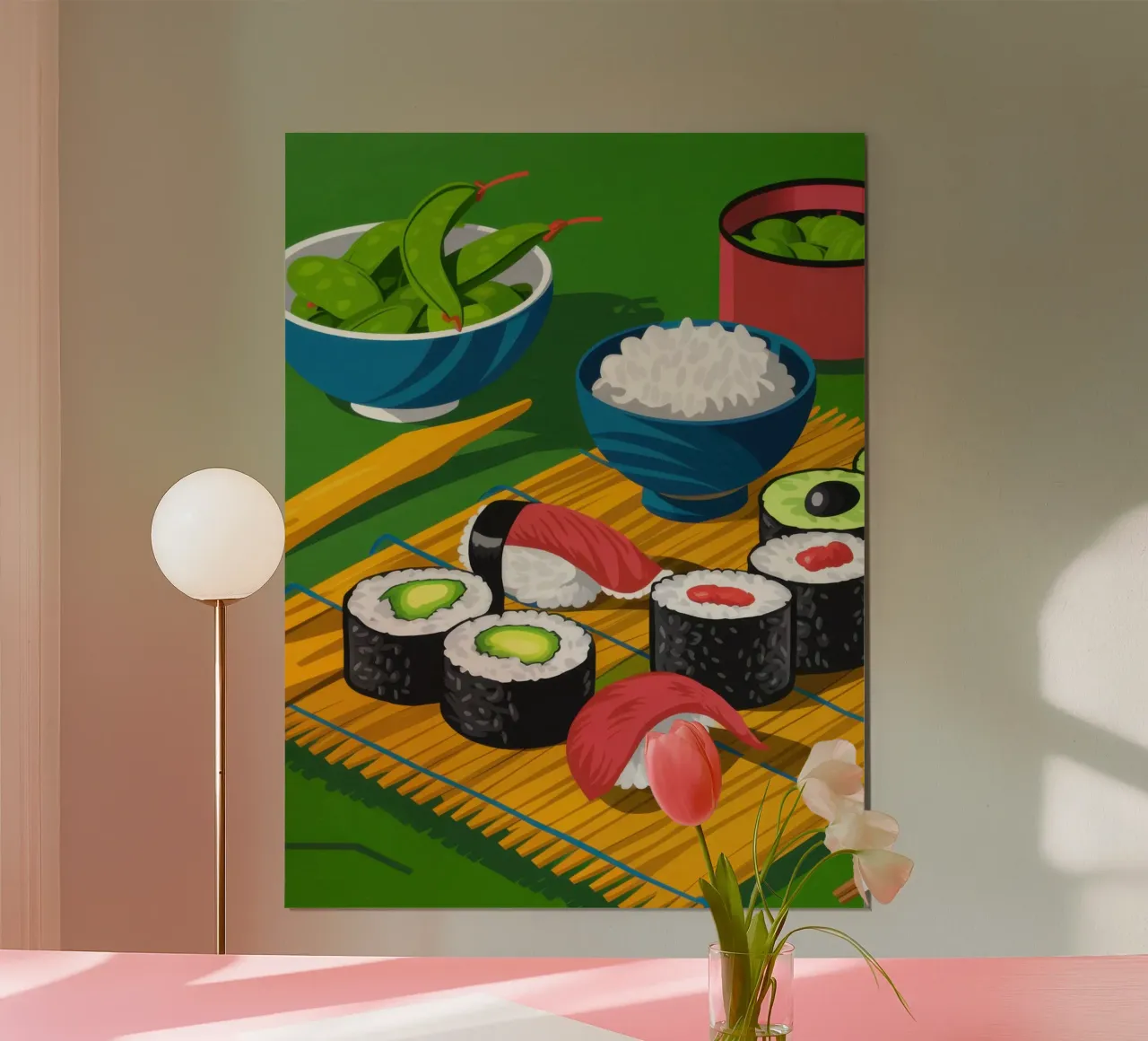 Sushi Making Stillness poster con telaio in legno da Bara Suara