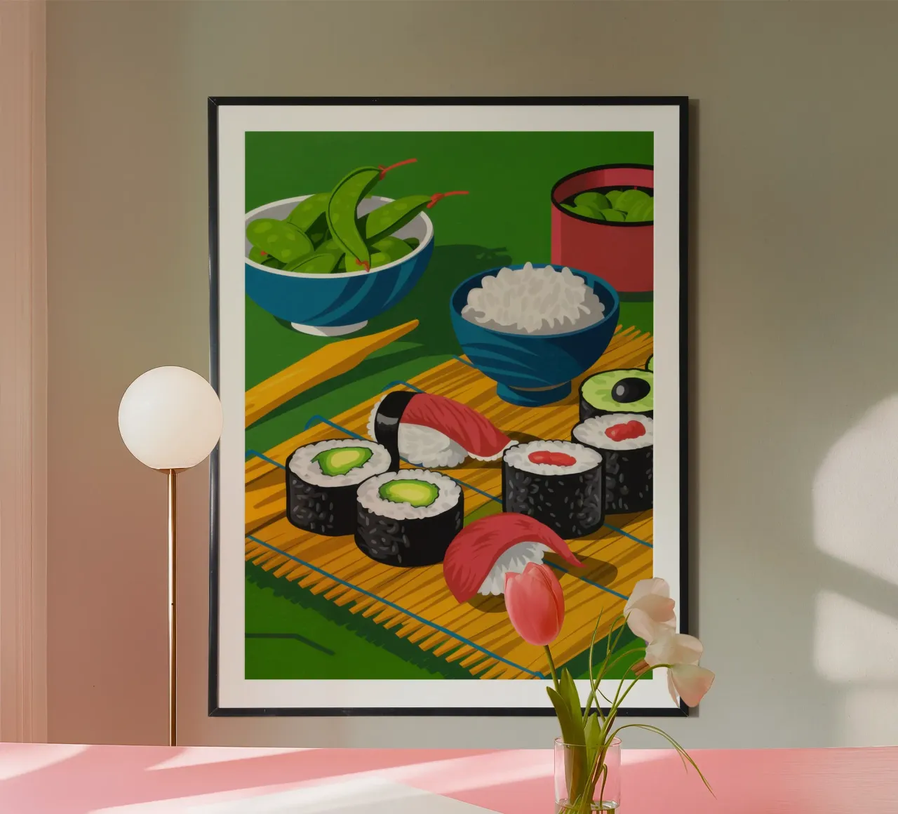 Sushi Making Stillness poster con telaio in legno da Bara Suara
