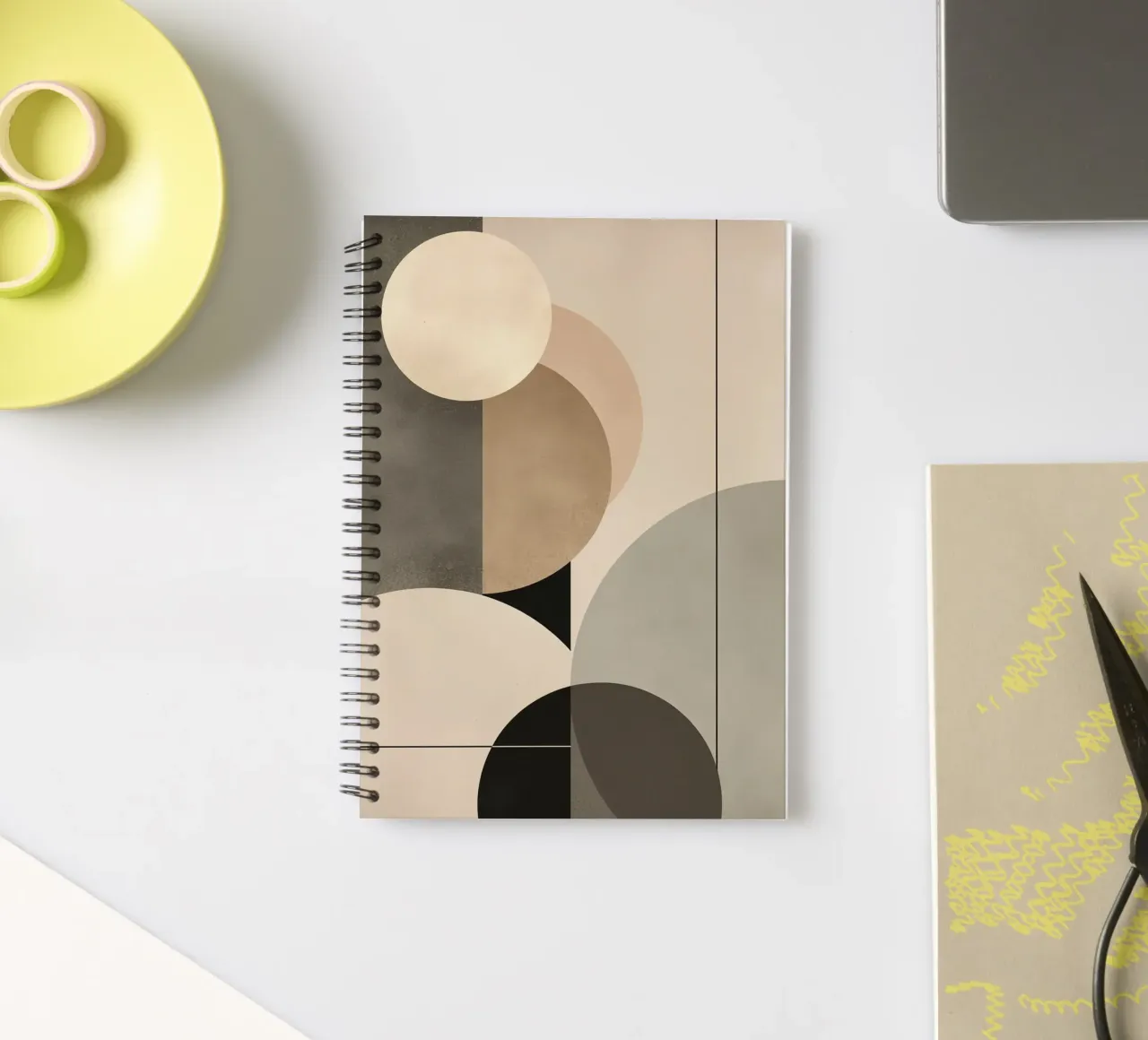 Abstract Composition of Circles and Geometric Shapes spiral notebook by DesignDoodle