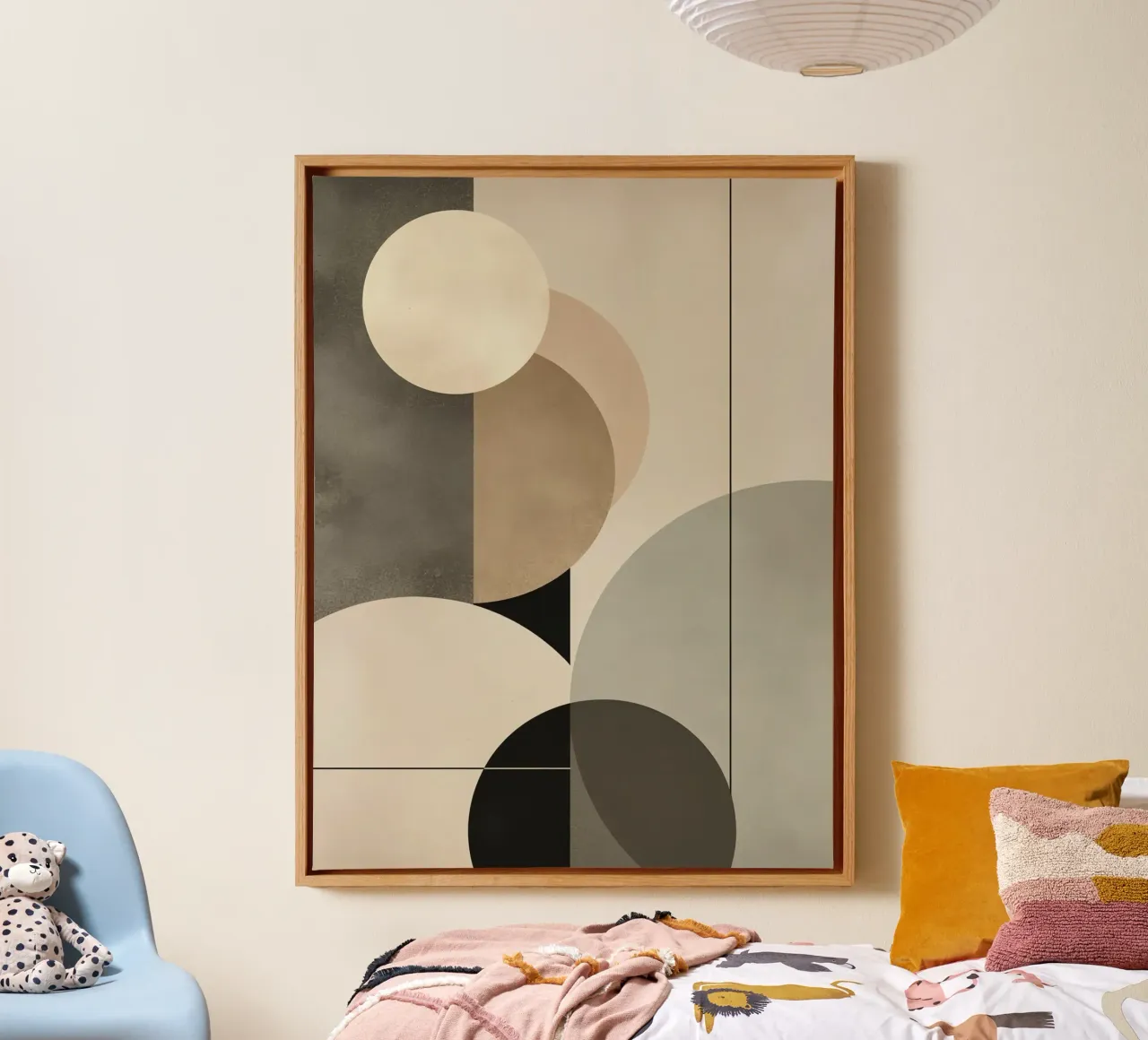 Abstracte compositie van cirkels en geometrische vormen canvas met Baklijst van DesignDoodle