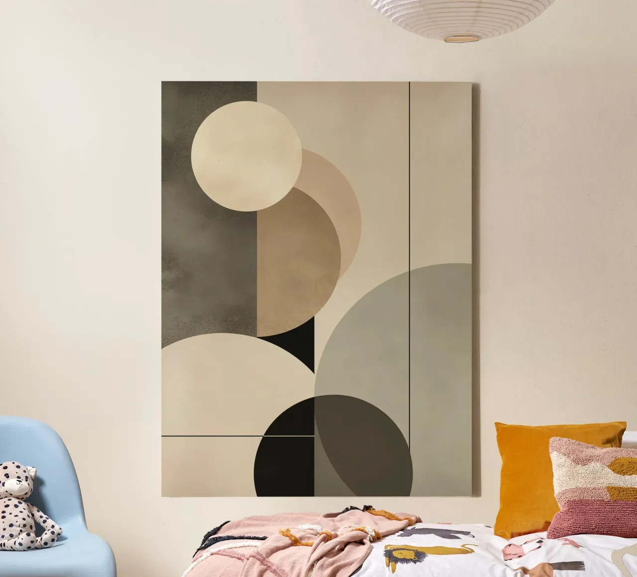 Abstracte compositie van cirkels en geometrische vormen canvas met Baklijst van DesignDoodle