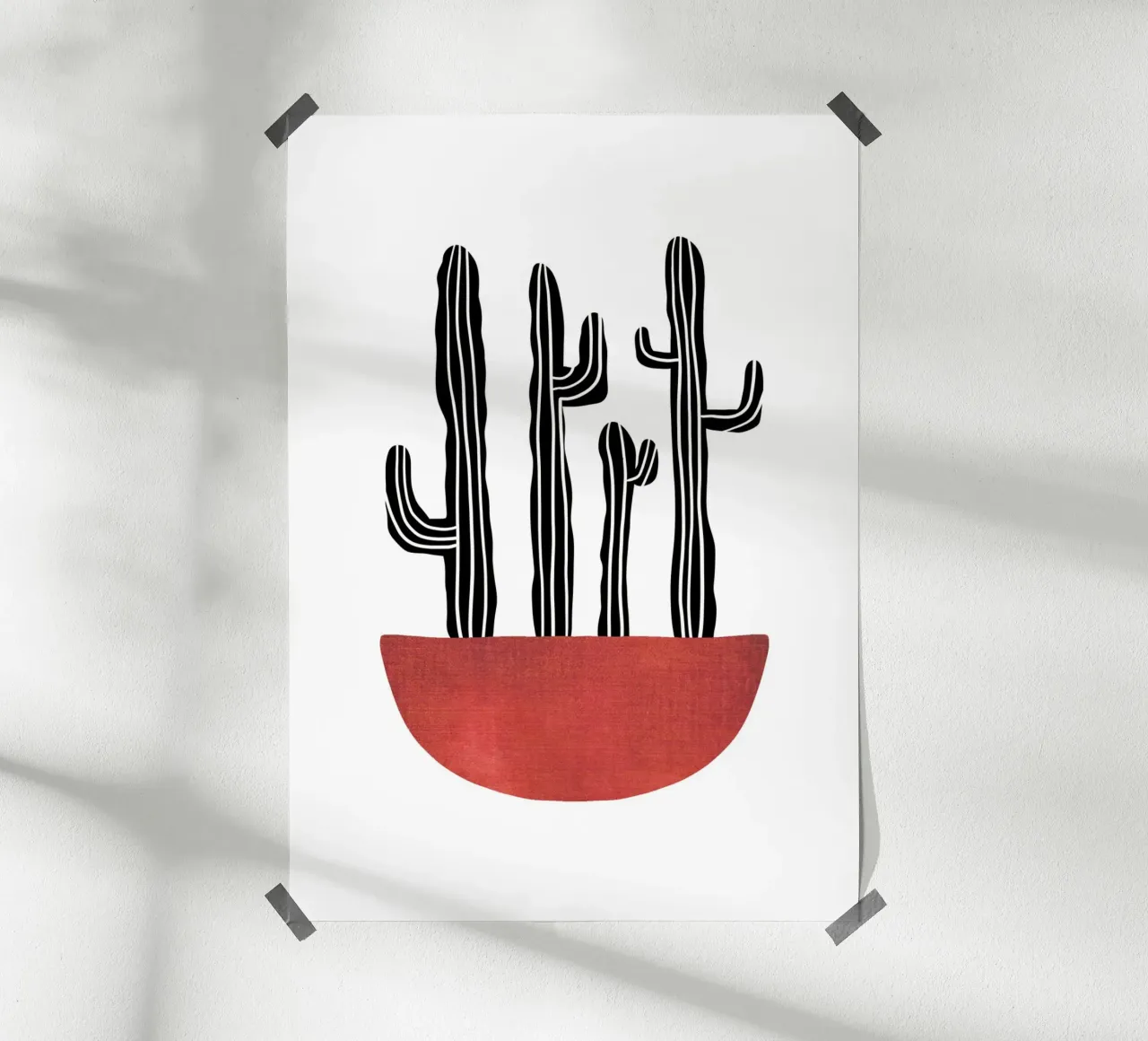 Kaktus II - Mid century Line Art poster con telaio in legno da BAINAI