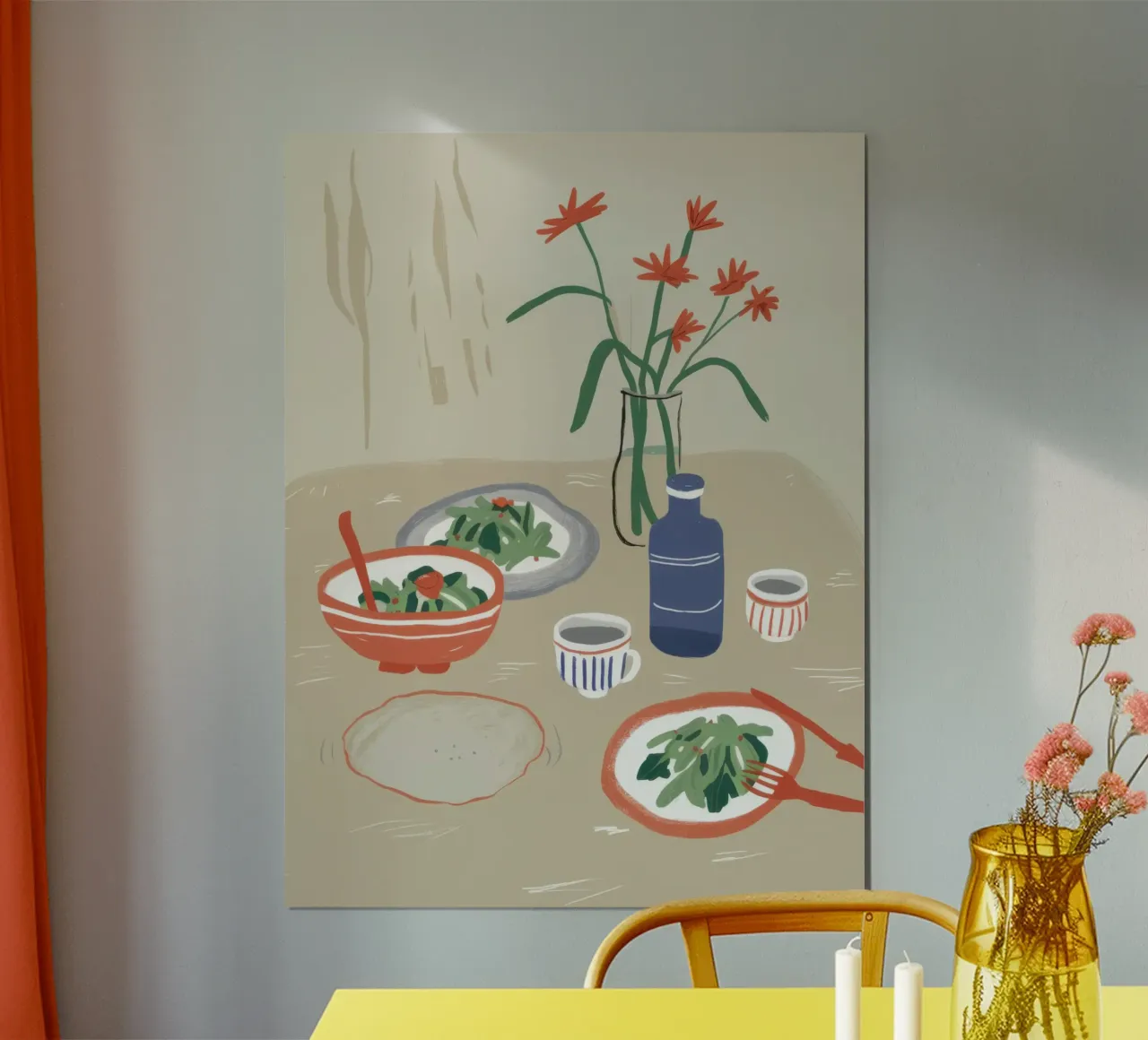 Un sereno pasto a base di noodle poster con telaio in alluminio da Bara Suara