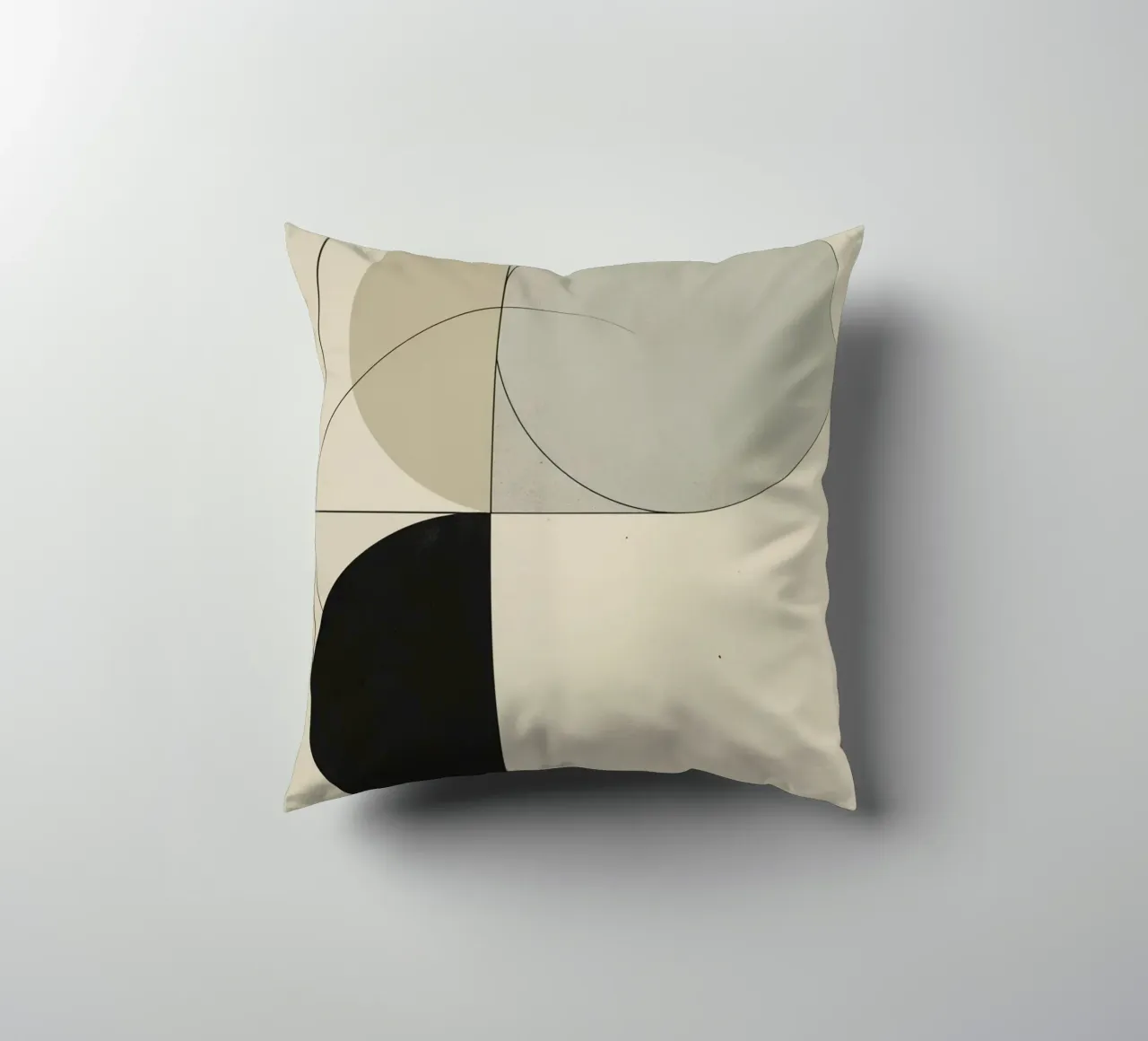 Abstract Composition of Circles Square and Lines decorative cushion by DesignDoodle