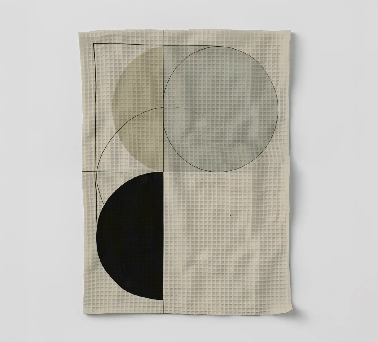 Abstract Composition of Circles Square and Lines tea towel by DesignDoodle