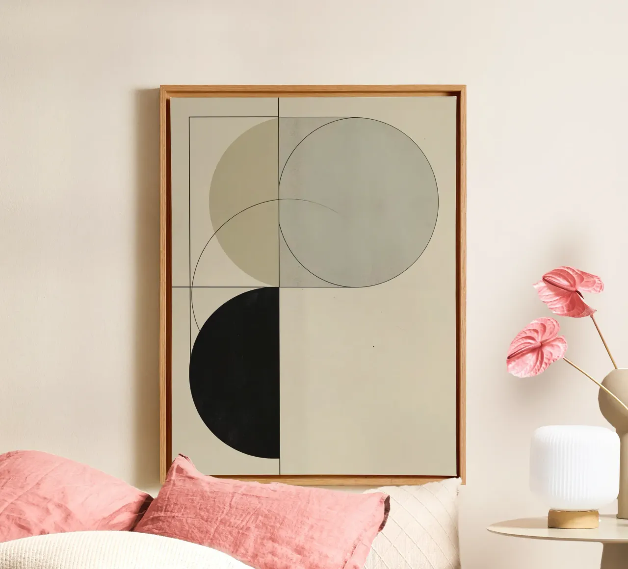 Abstracte compositie van cirkels, vierkant en lijnen canvas met Baklijst van DesignDoodle