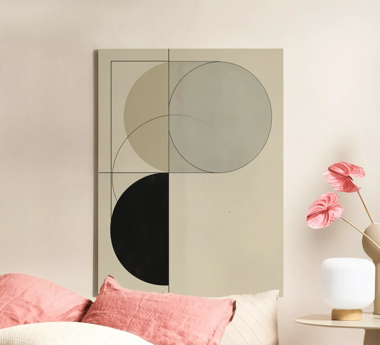 Abstracte compositie van cirkels, vierkant en lijnen canvas met Baklijst van DesignDoodle